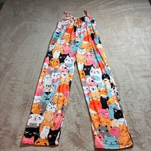 Cat Print Jumpsuit Multicolor Kawaii Cartoon Lounge Romper Women’s Unknown Size